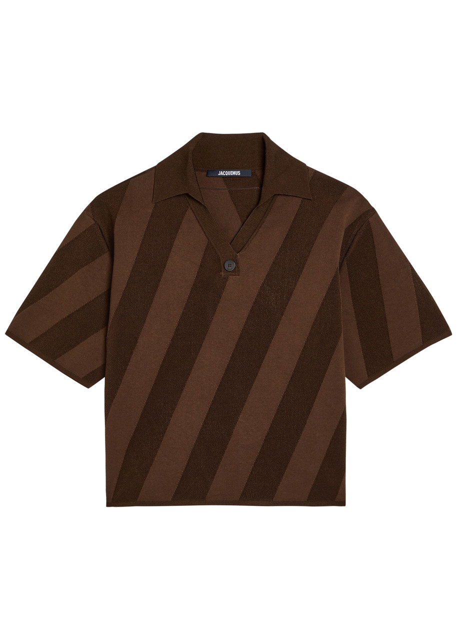 Jacquemus Le Polo Maille Striped Close-knit Polo Shirt - Brown