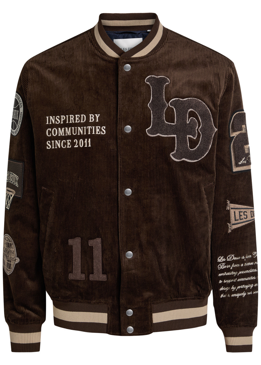 Les Deux Quilted Appliqud Corduroy Varsity Jacket - Bronze