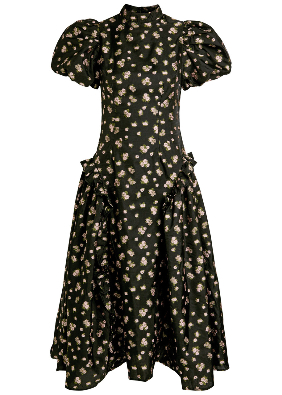 Sister Jane Tea Rose Floral-jacquard Woven Midi Dress - Black - M