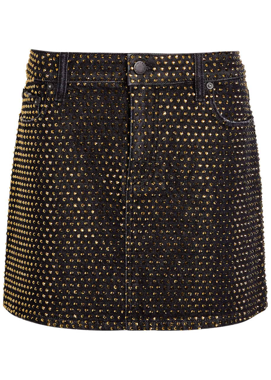 Alice + Olivia Joss Embellished Stretch-denim Mini Dress - Charcoal - W S