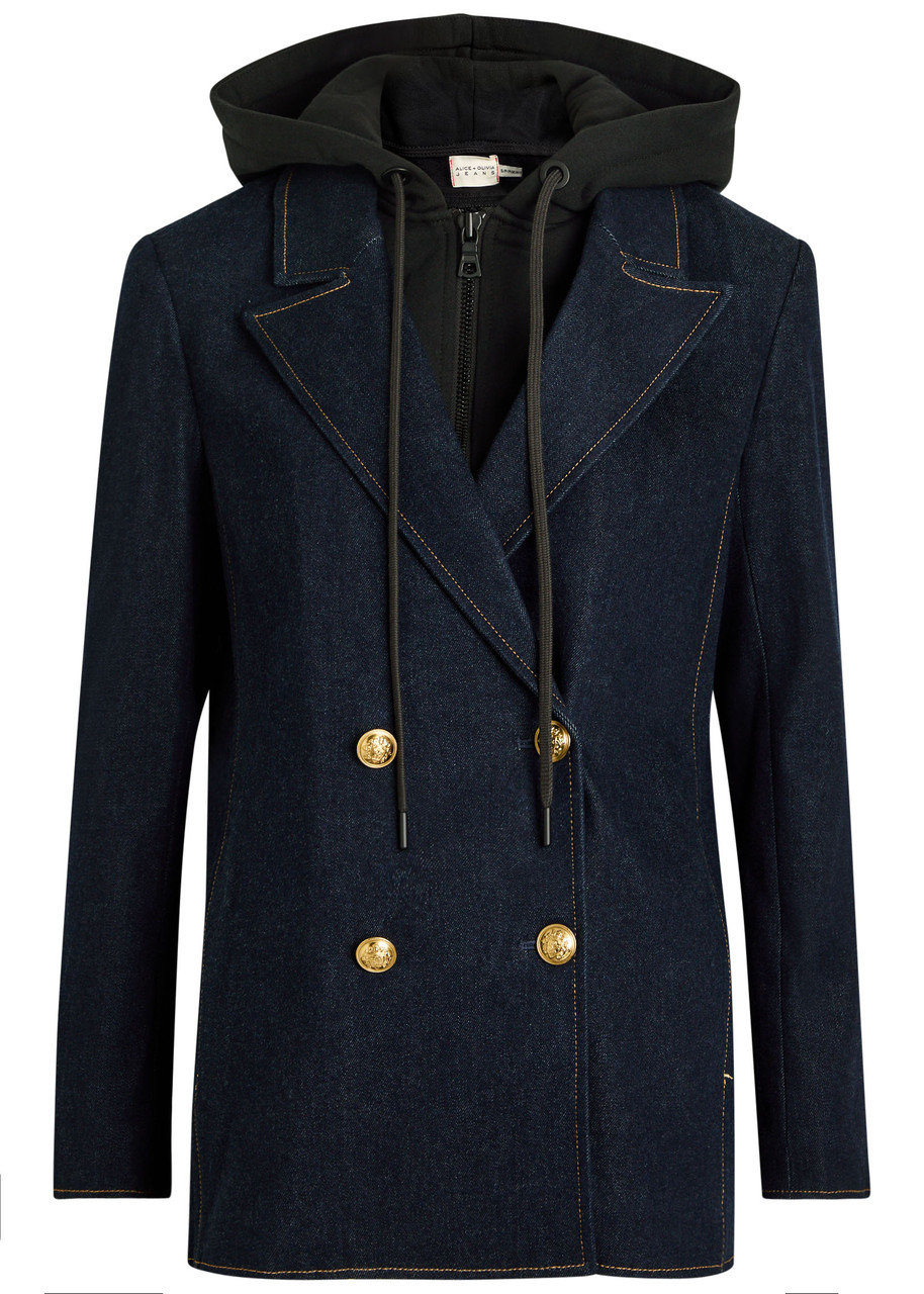 Alice + Olivia Jordan Sweatshirt-effect Stretch-denim Jacket - Dark Blue