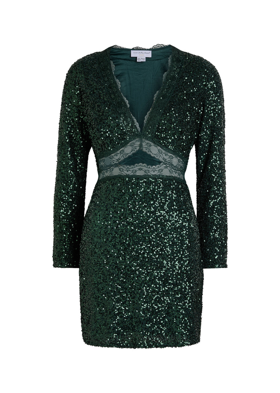Never Fully Dressed Mimi Sequin-embellished Satin Mini Dress - Green - L