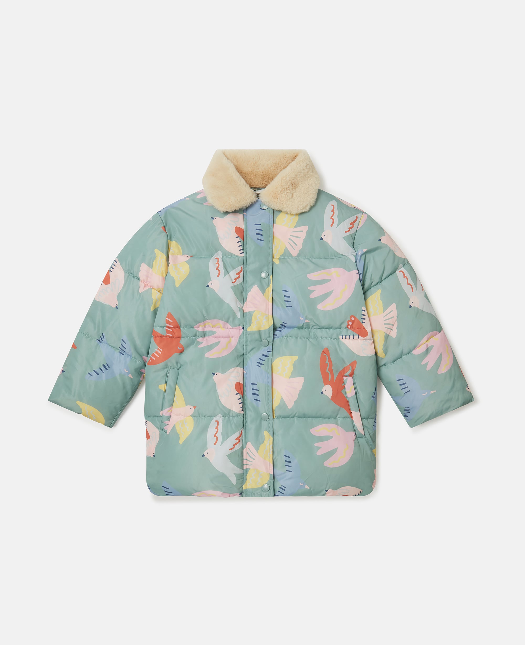 Stella McCartney - Dove Print Teddy Collar Puffer Coat