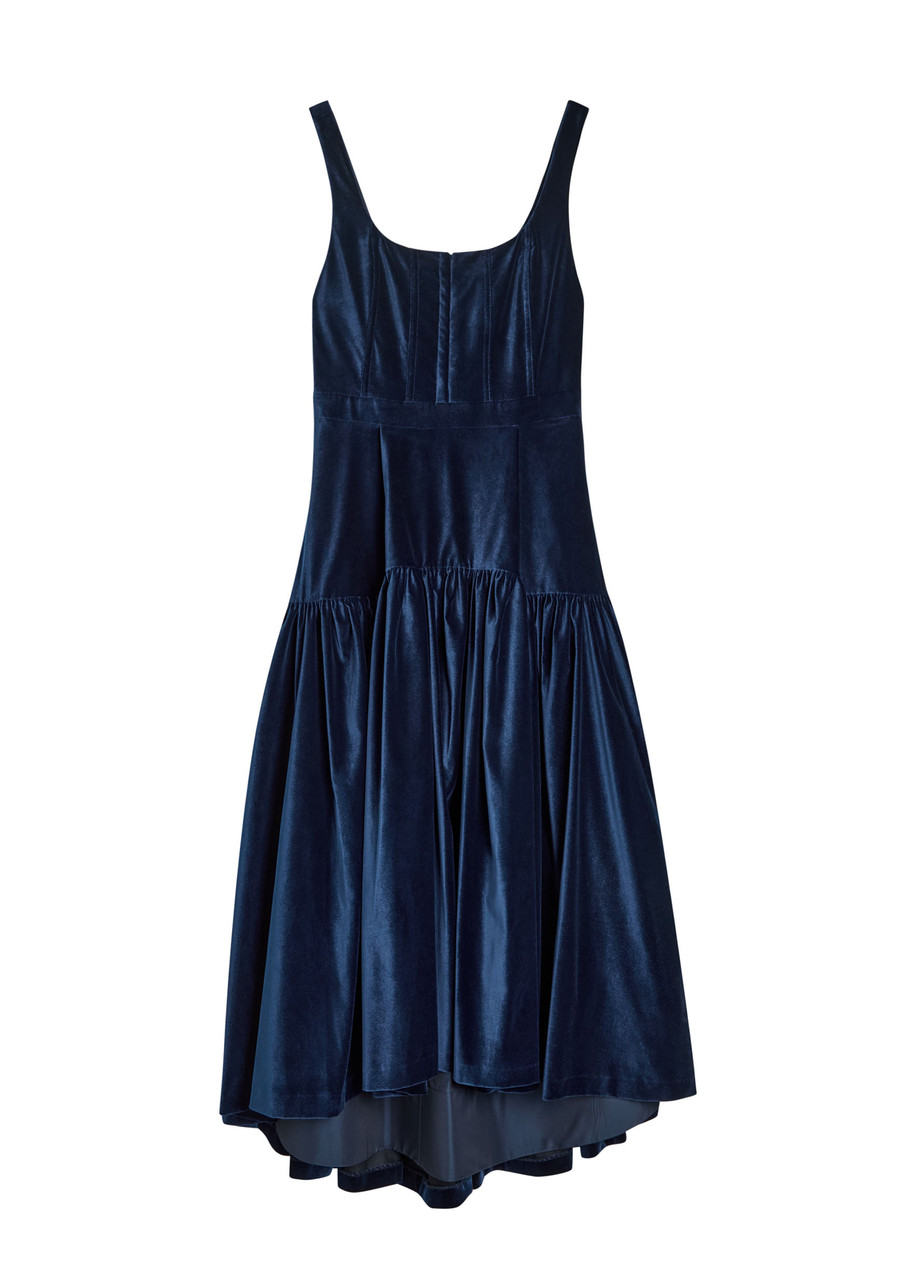 Alice + Olivia Diana Structured Velvet Midi Dress - Dark Blue -