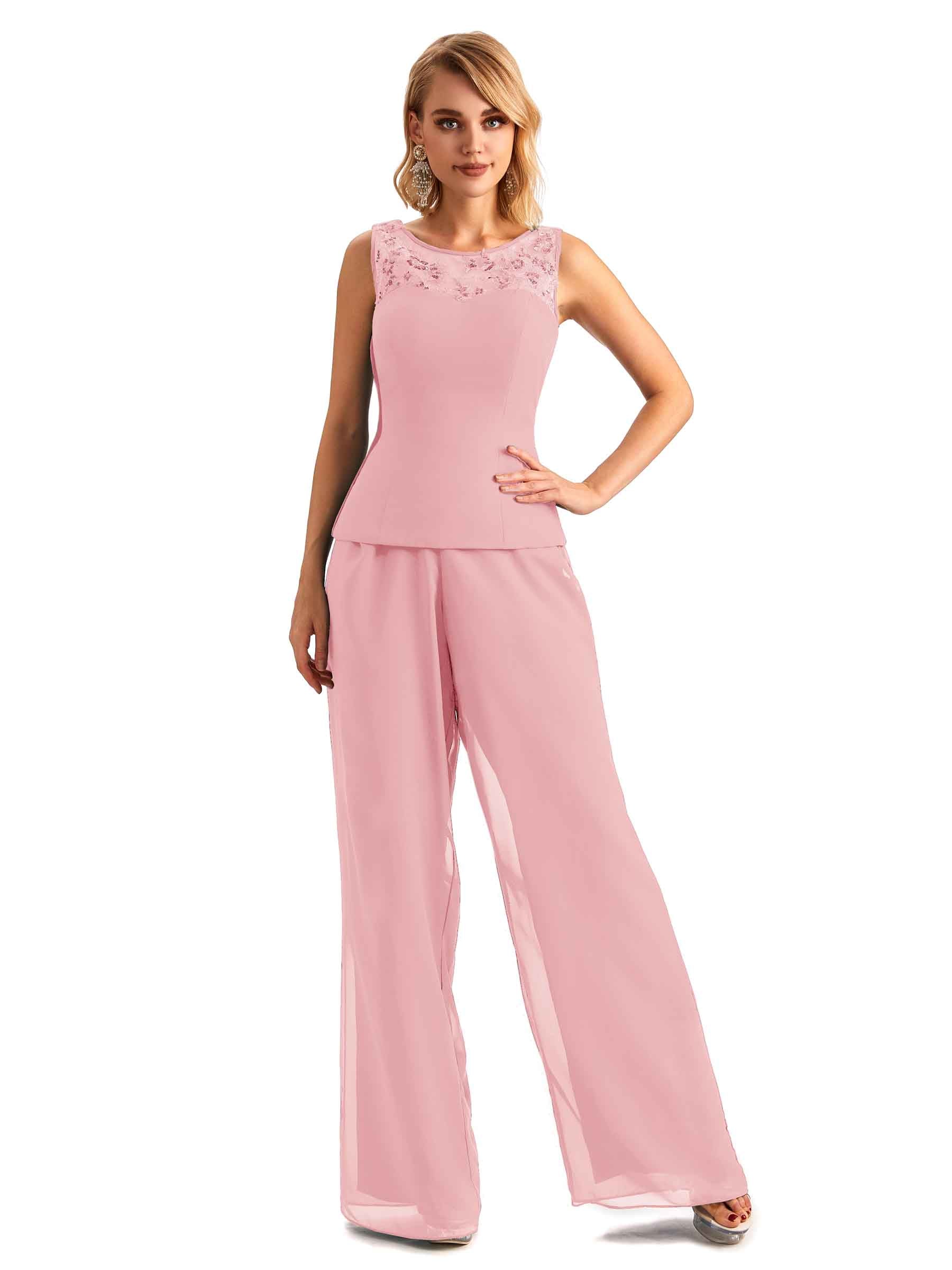 Elegant Chiffon Jewel Mother Of The Bride Pant Suits With Jacket Online