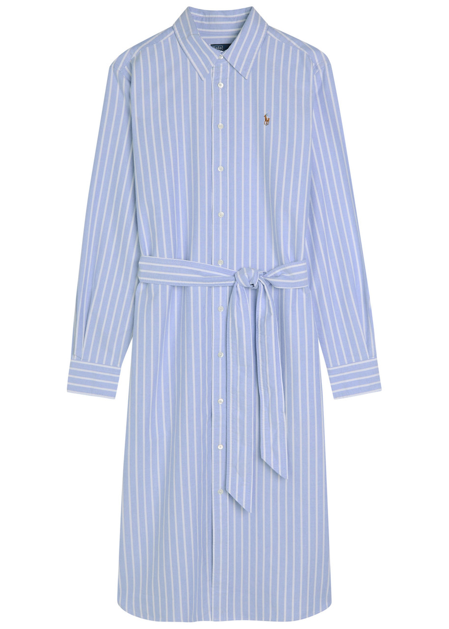 Polo Ralph Lauren Striped Belted Cotton Midi Shirt Dress - Blue -