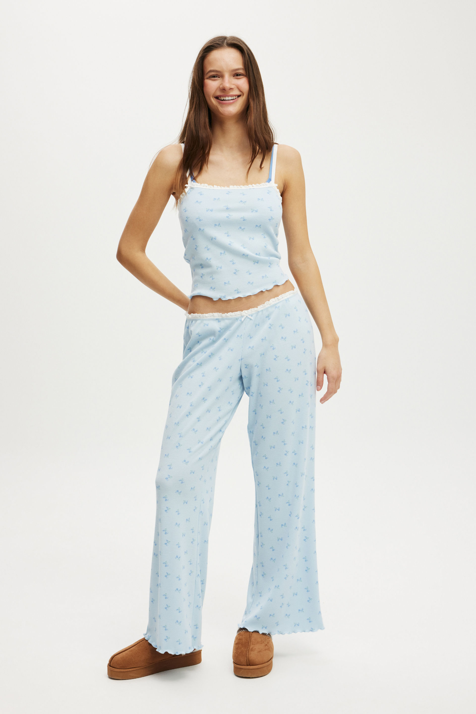 Body - Waffle Wide Leg Pant - Aleigha ditsy ballad blue
