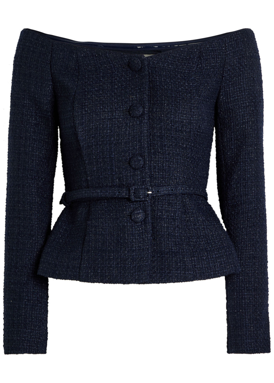Roland Mouret Off-the-shoulder Boucl top - Navy -