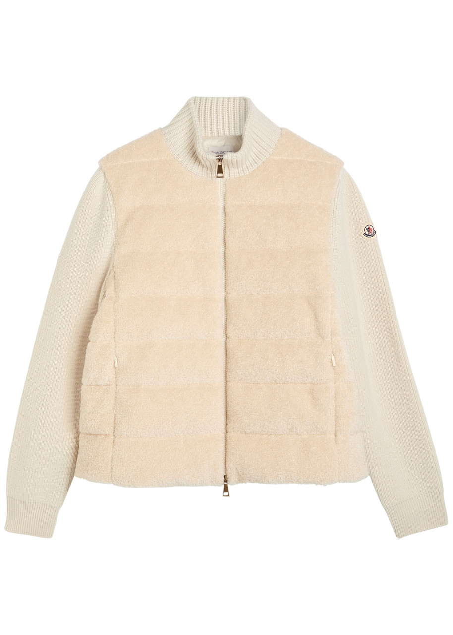 Moncler Quilted Wool and Teddy Cardigan - Cream - M M