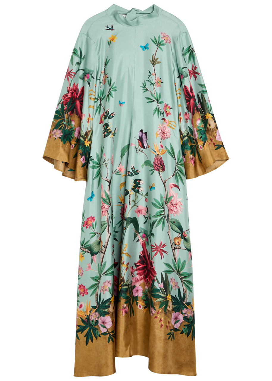 LA Double J Magnifico Printed Silk Maxi Dress - Blue - S - S