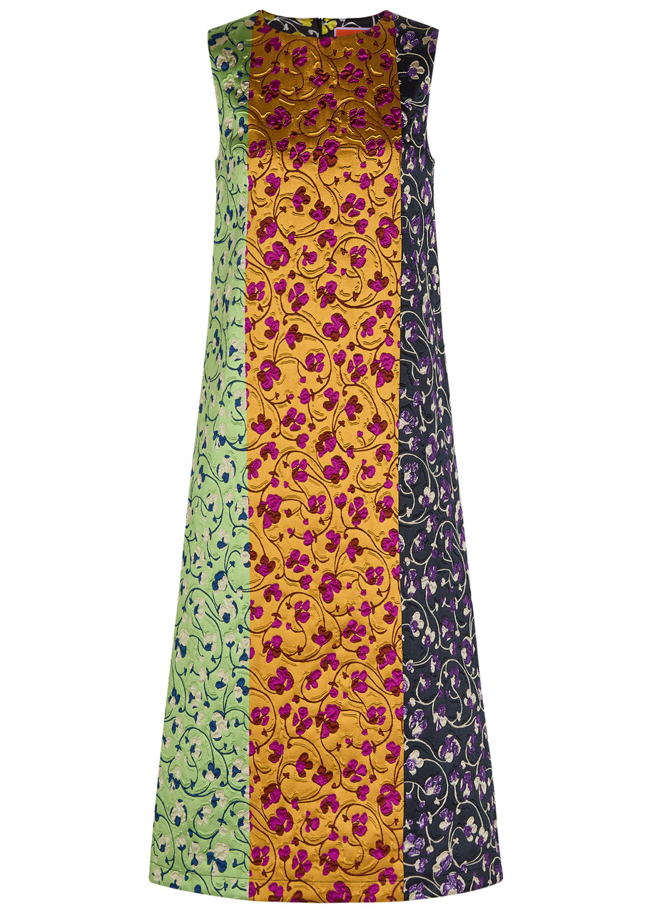 LA Double J Column Floral-jacquard Woven Midi Dress - Yellow - S - S