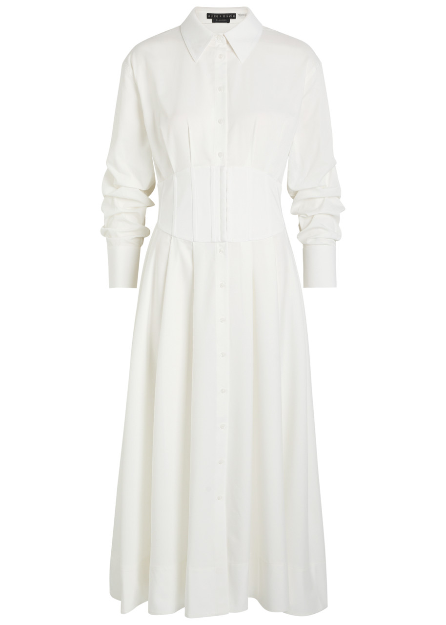 Alice + Olivia Edie Corset Jersey Midi Shirt Dress - White - L