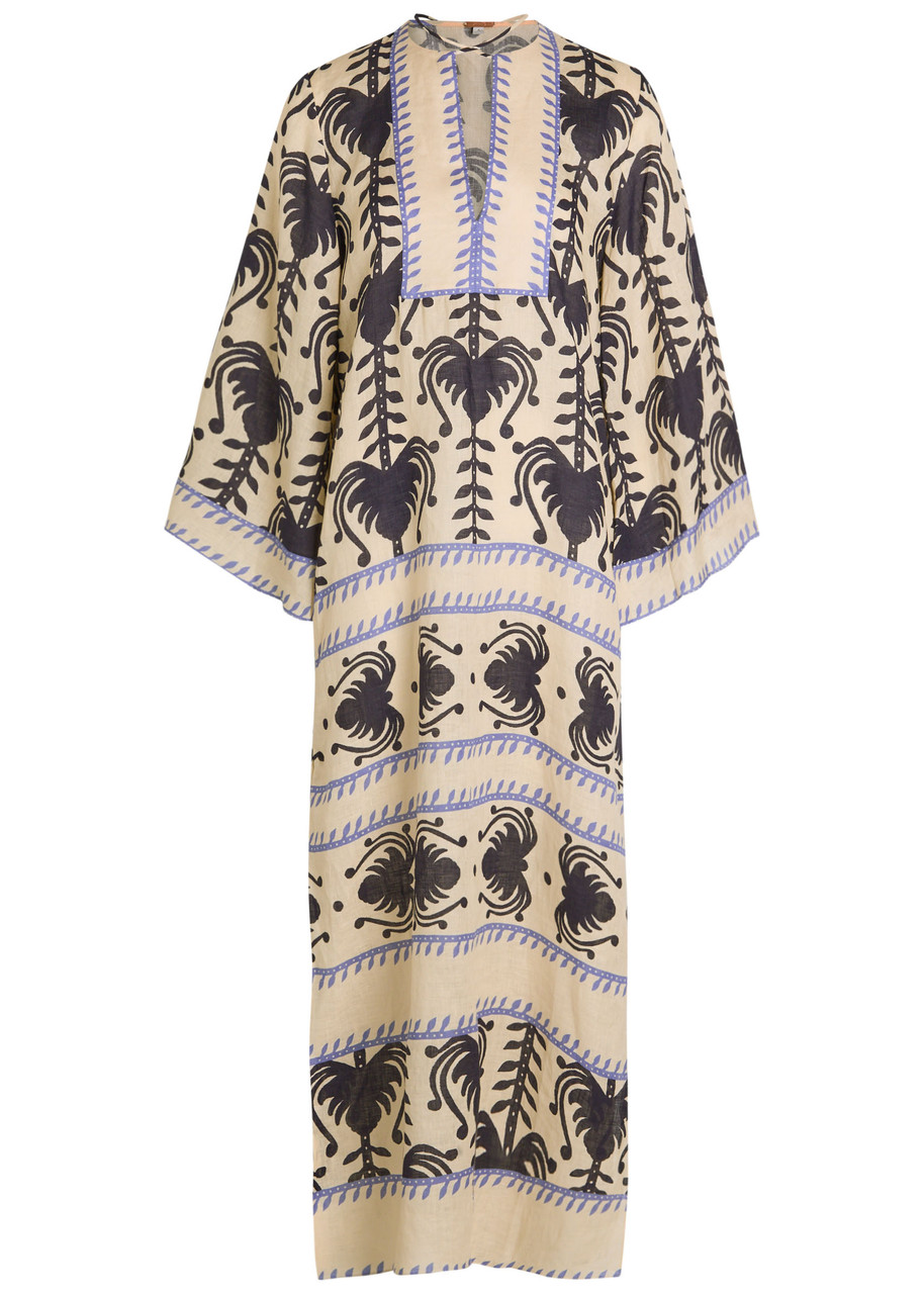 Johanna Ortiz Savannah Patterned Linen Maxi Tunic Dress - Beige - S