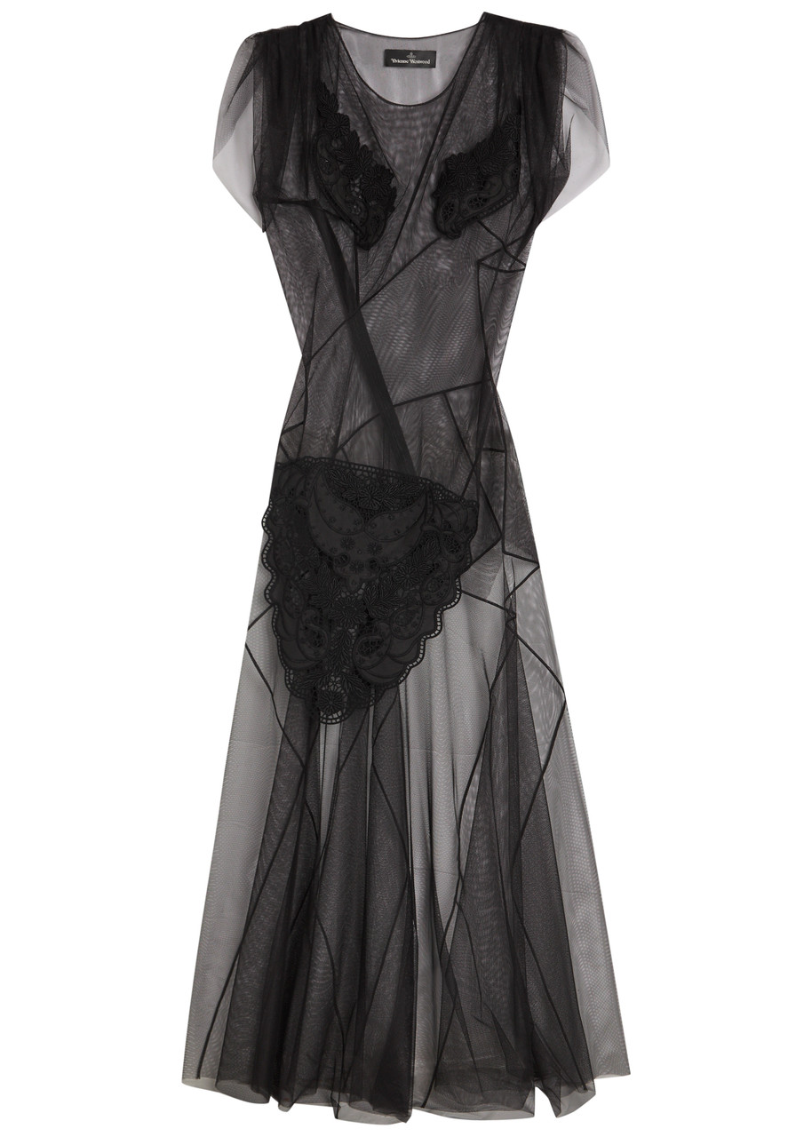 Vivienne Westwood Justina Embroidered-appliqu Mesh Maxi Dress - Black - S
