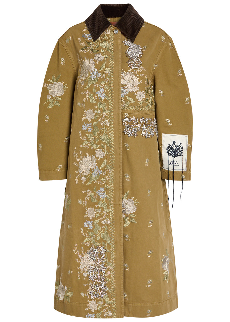 Erdem Embroidered and Embellished Denim Overcoat - Camel - S - S