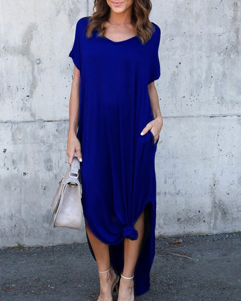 Floral Puff Sleeve Dress Elastic Waist Open Back Casual Dresses Side Split Midi Flowy Dresses - Blue M