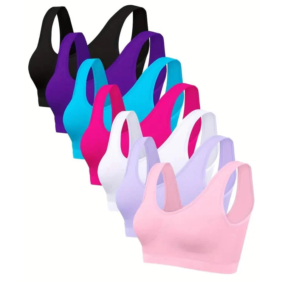 -Pack: Solid Seamless Bra, Comfy Breathable Sporty Bra for Women's Lingerie & Underwear