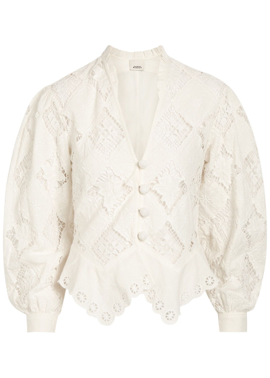 Isabel Marant Nina Cutwork-embroidery Cotton and Linen-blend Blouse - White -