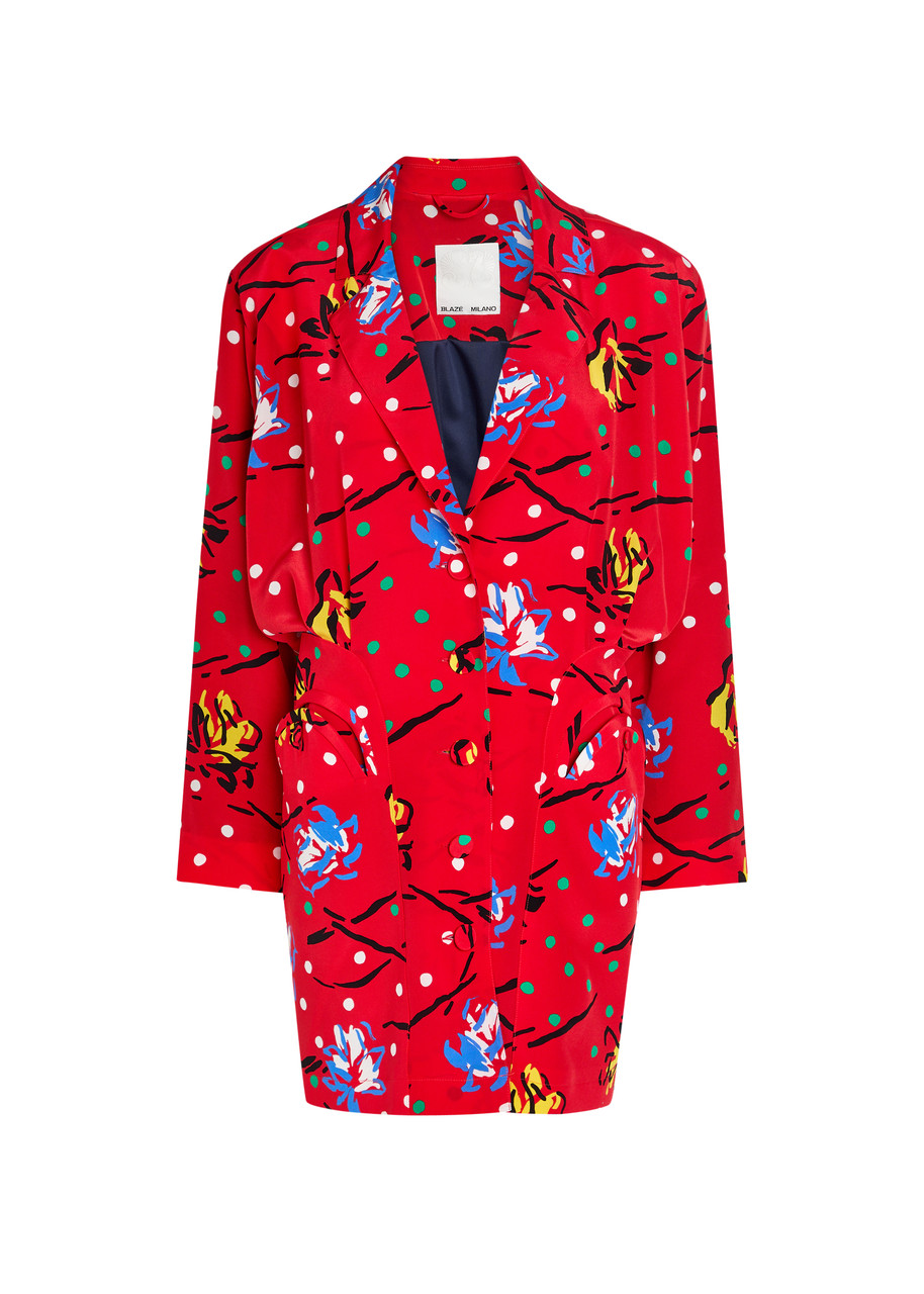 Blaze Milano Honeybelle Printed Silk Mini Shirt Dress - Red - S