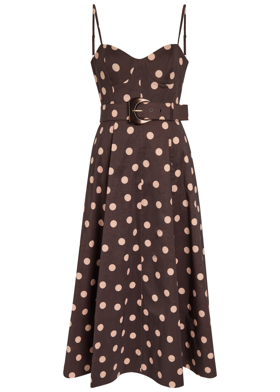 Rebecca Vallance Vivianne Polka-dot Slubbed-poplin Midi Dress - Brown - S