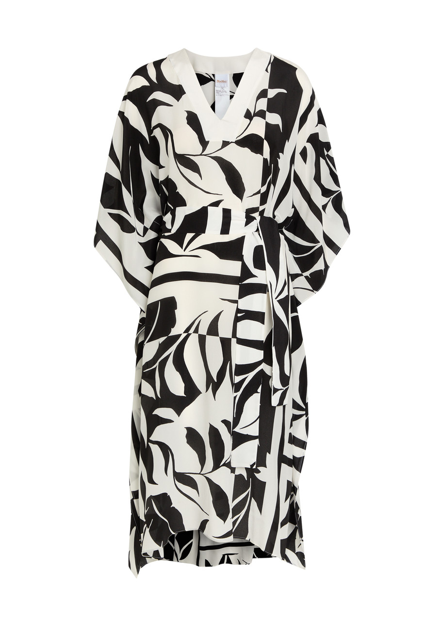 Max Mara Lancia Printed Silk Midi Kaftan Dress - Black - ML L