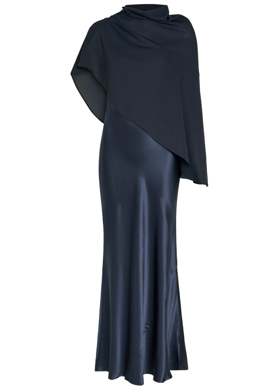 Reformation Lilibeth Cape-effect Silk Midi Dress - Navy - M M