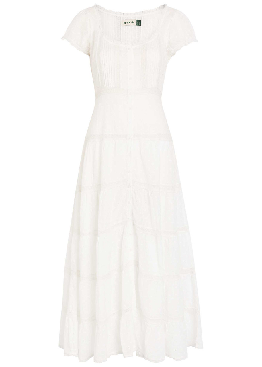 Rixo Jaclyn Broderie Anglaise Cotton Midi Dress - Ivory - S