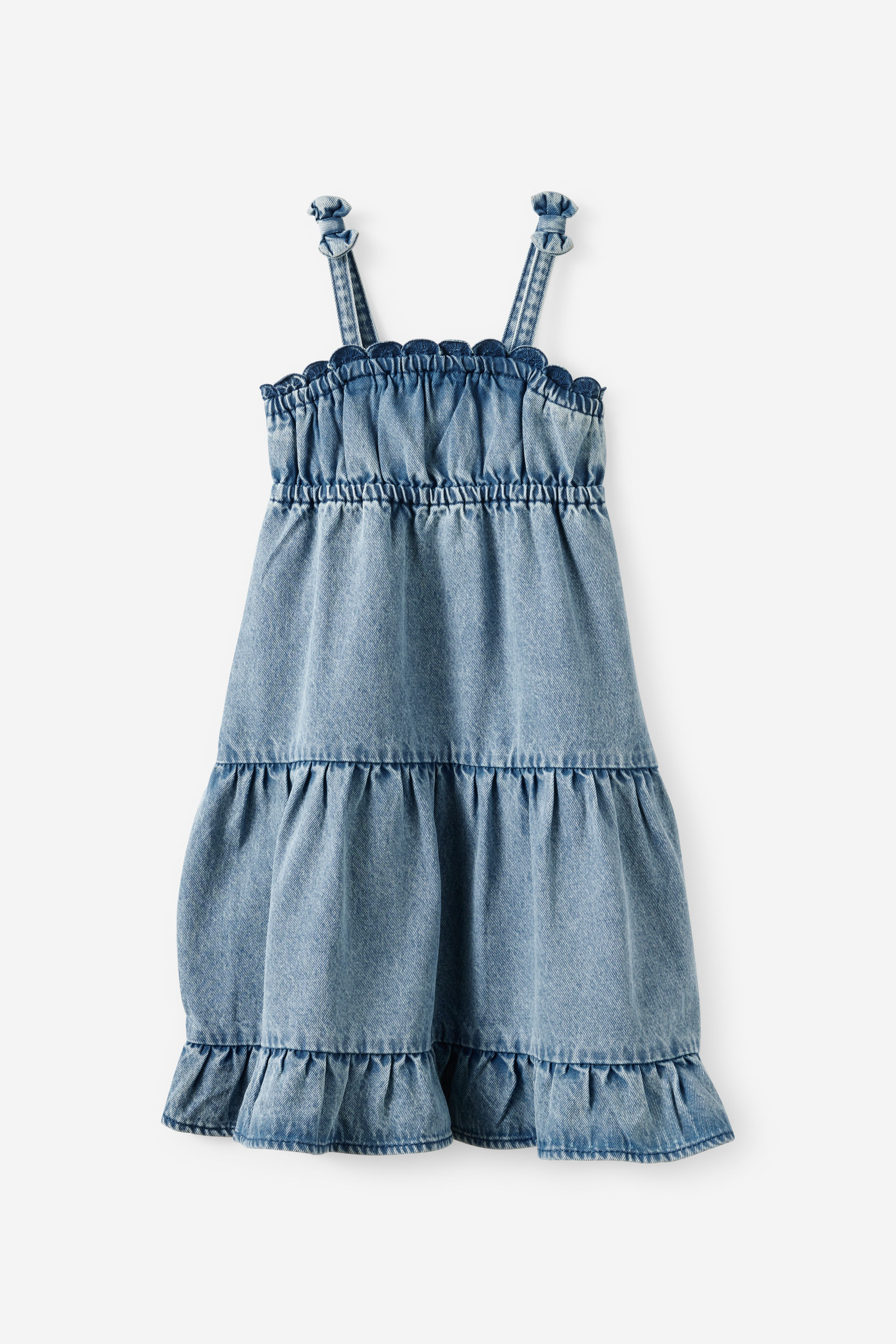 Cotton On Kids - Sleeveless Denim Tiered Dress - Airlie light bluebroderie
