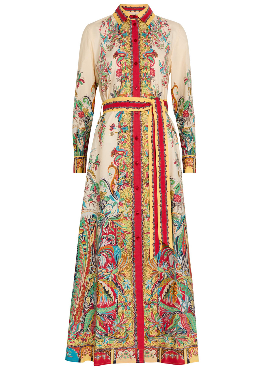 Etro Printed Belted Cotton-poplin Midi Shirt Dress - Multicoloured - M