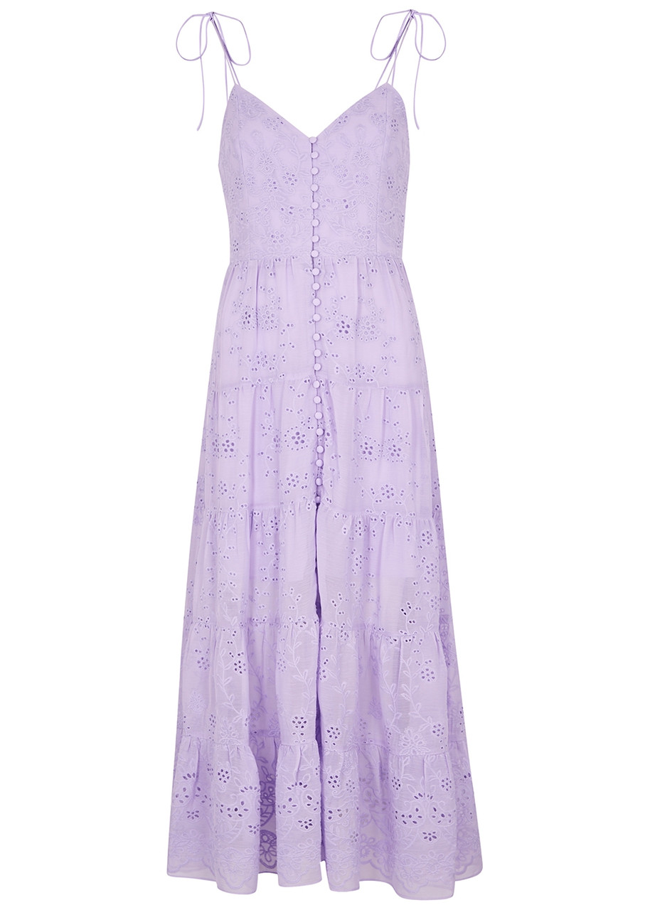 Alice + Olivia Shanti Broderie Anglaise Midi Dress - Lilac