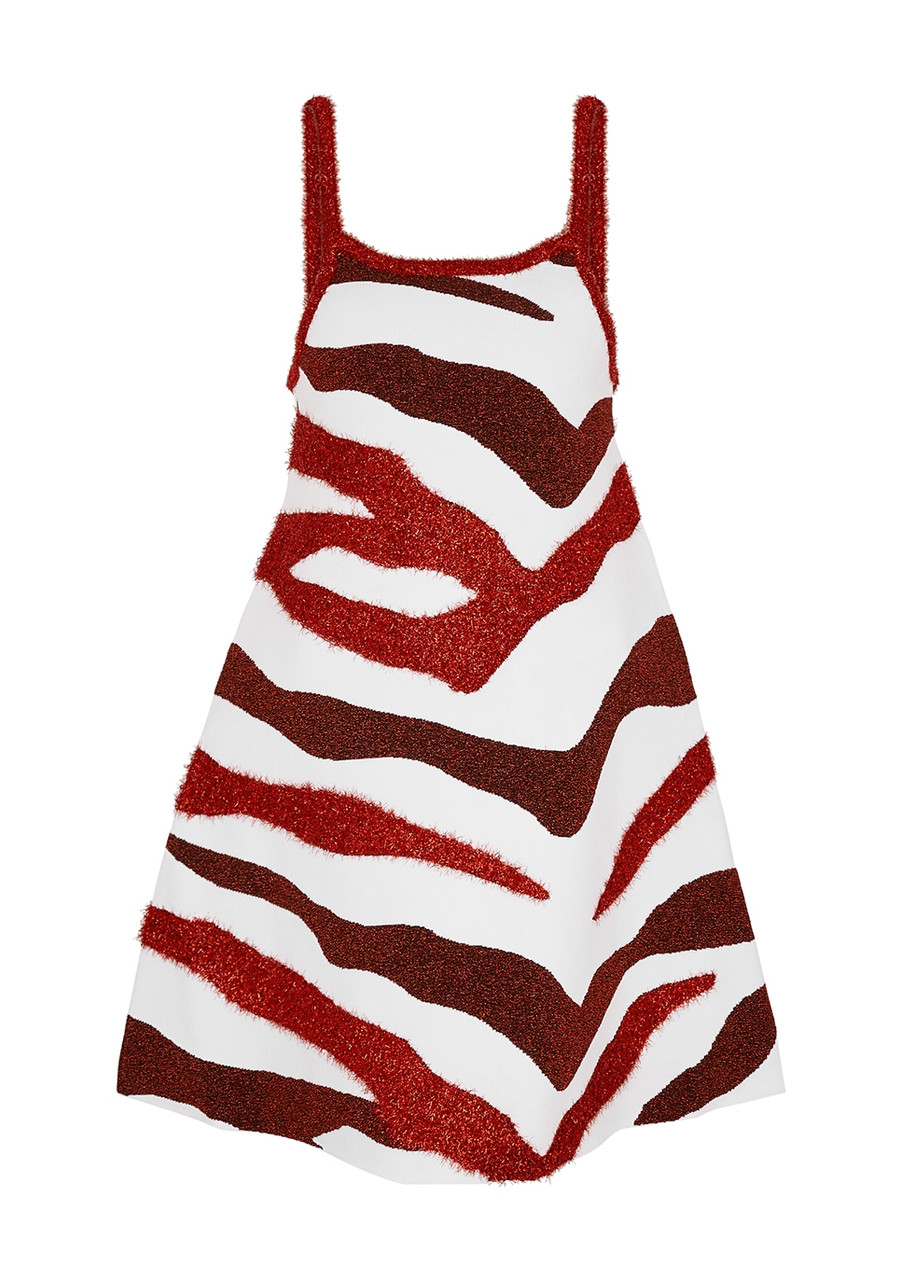 JW Anderson Zebra-intarsia Knitted Dress - White And Red