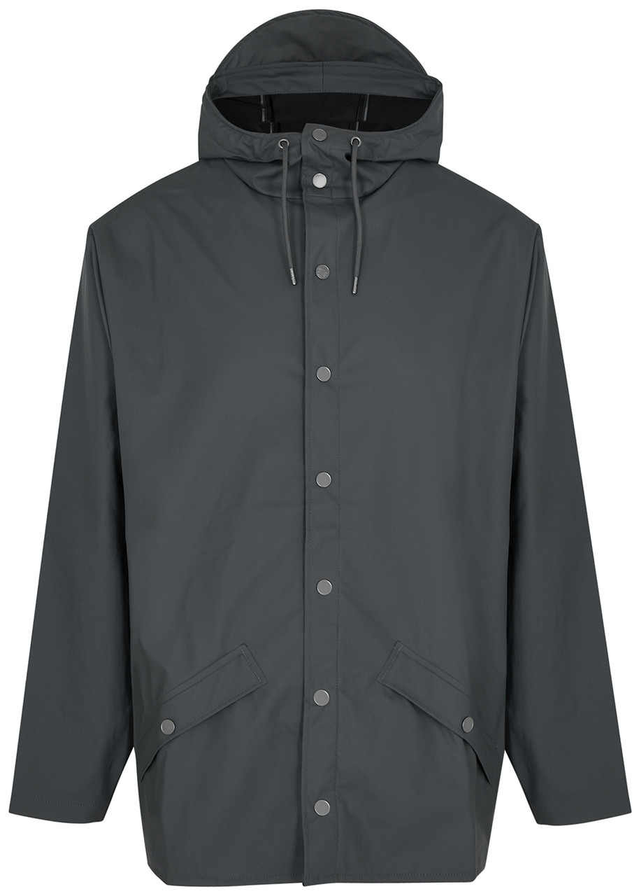 Rains Hooded Rubberised Raincoat - Dark Grey