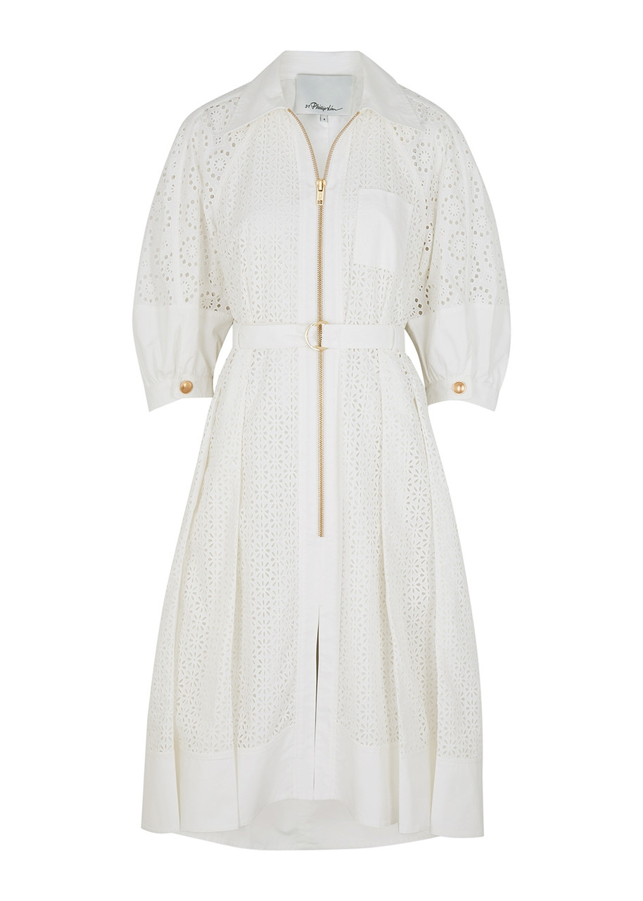 . Phillip Lim White Broderie Anglaise Cotton Midi Dress - Ivory