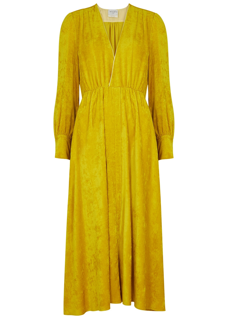 Forte_forte Yellow Plunge Velvet Midi Dress -
