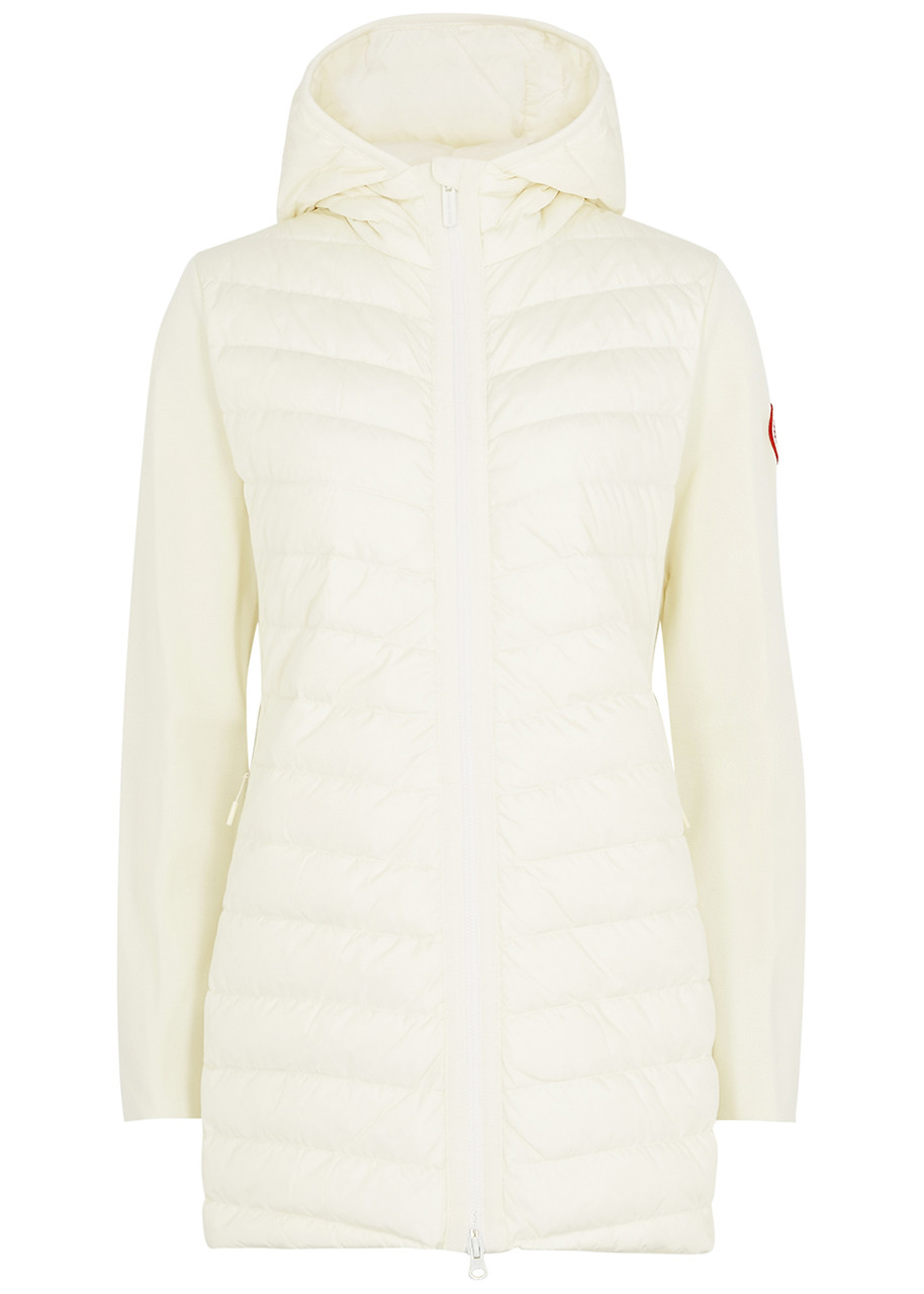 Canada Goose Hybridge Hooded Wool And Shell Jacket, Cream, Coat, Wool