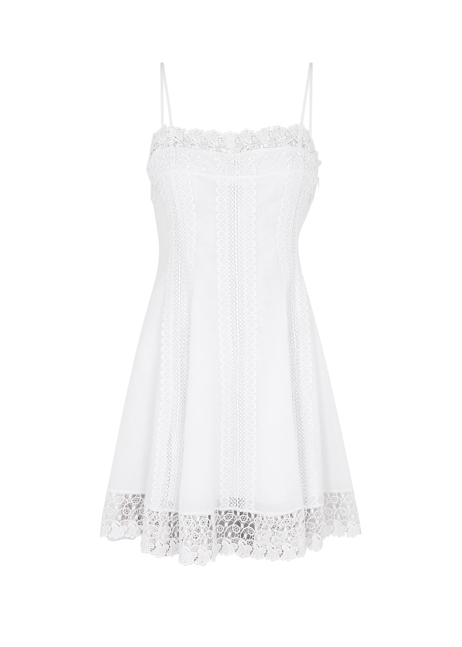 Charo Ruiz Ibiza Ornella Lace-trimmed Cotton-blend Mini Dress - White