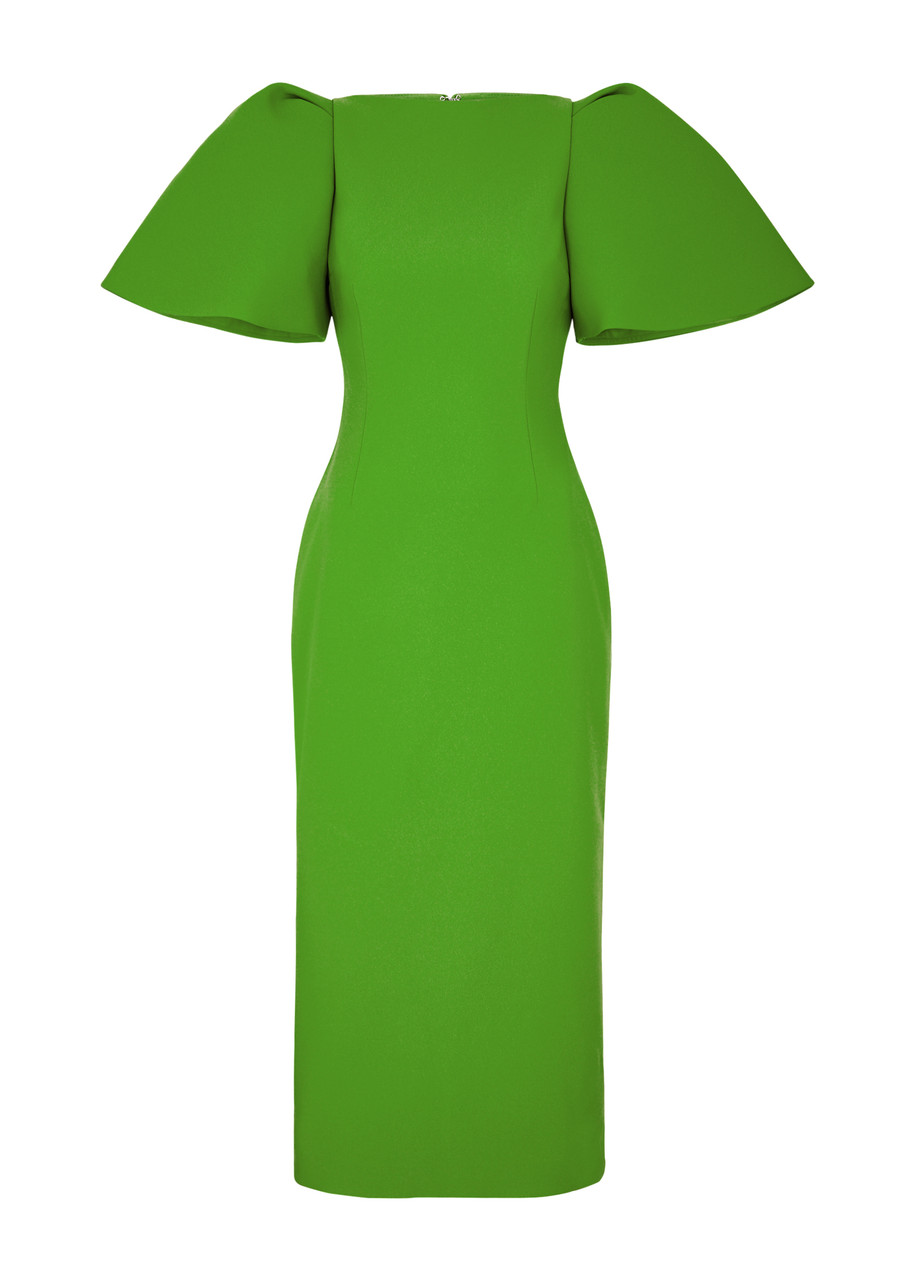 Solace London Loral Puff-sleeve Midi Dress - Green