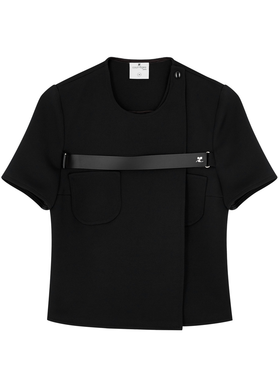 Courrges Strap-embellished Twill Wrap top - Black