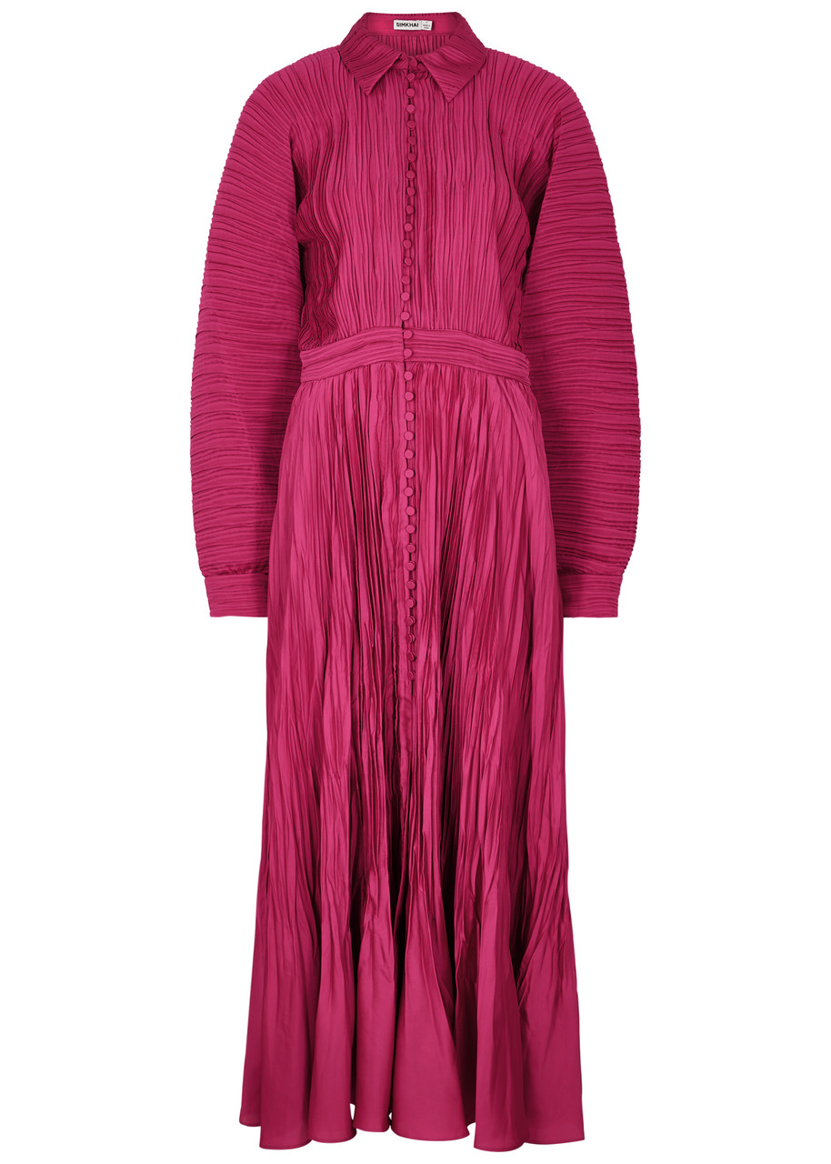 Simkhai Indiana Pleated Satin Midi Dress - Pink