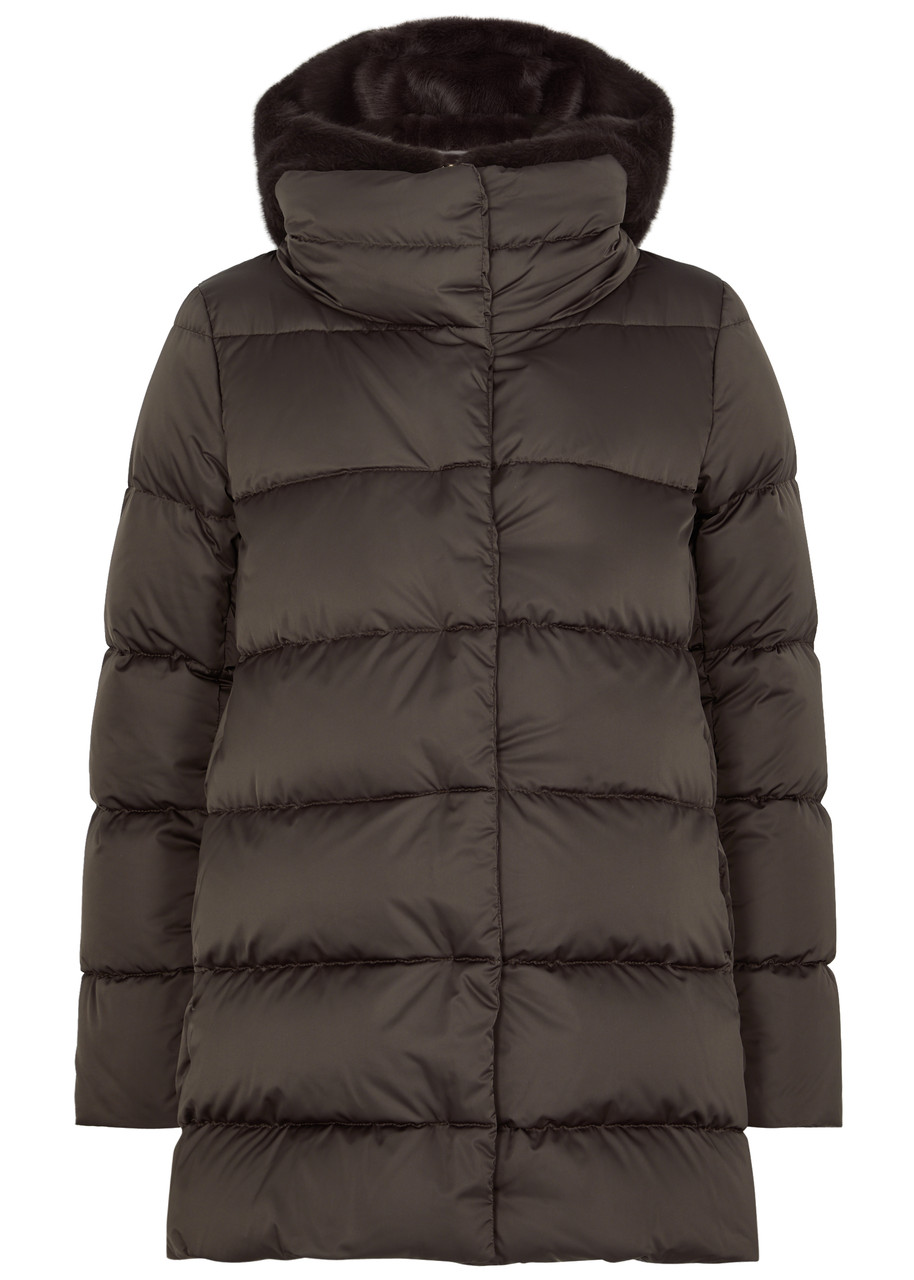 Herno Raso Quilted Shell and Faux fur Jacket - Dark Brown