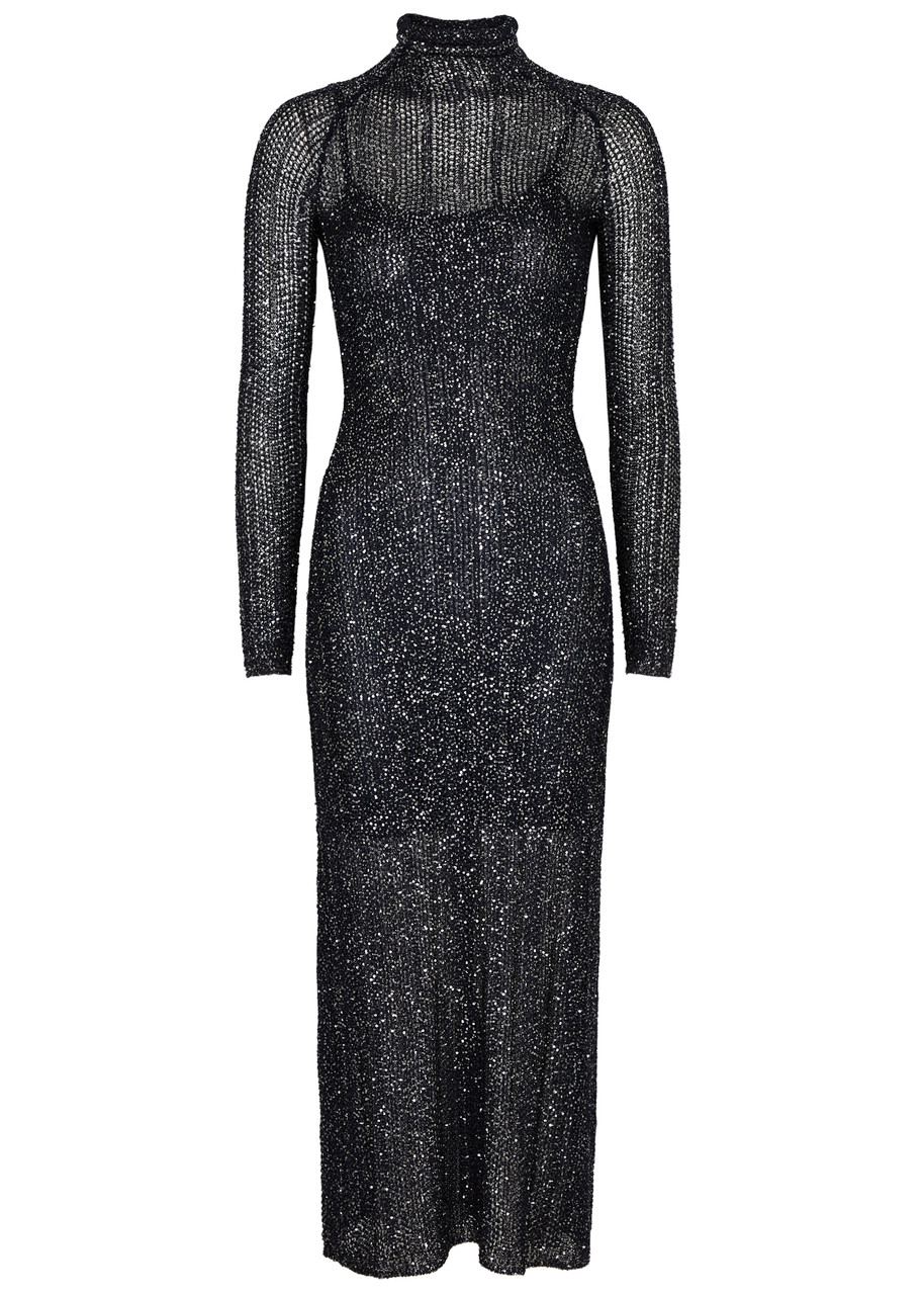 Alaa Sequin-embellished Knitted Midi Dress - Navy - S