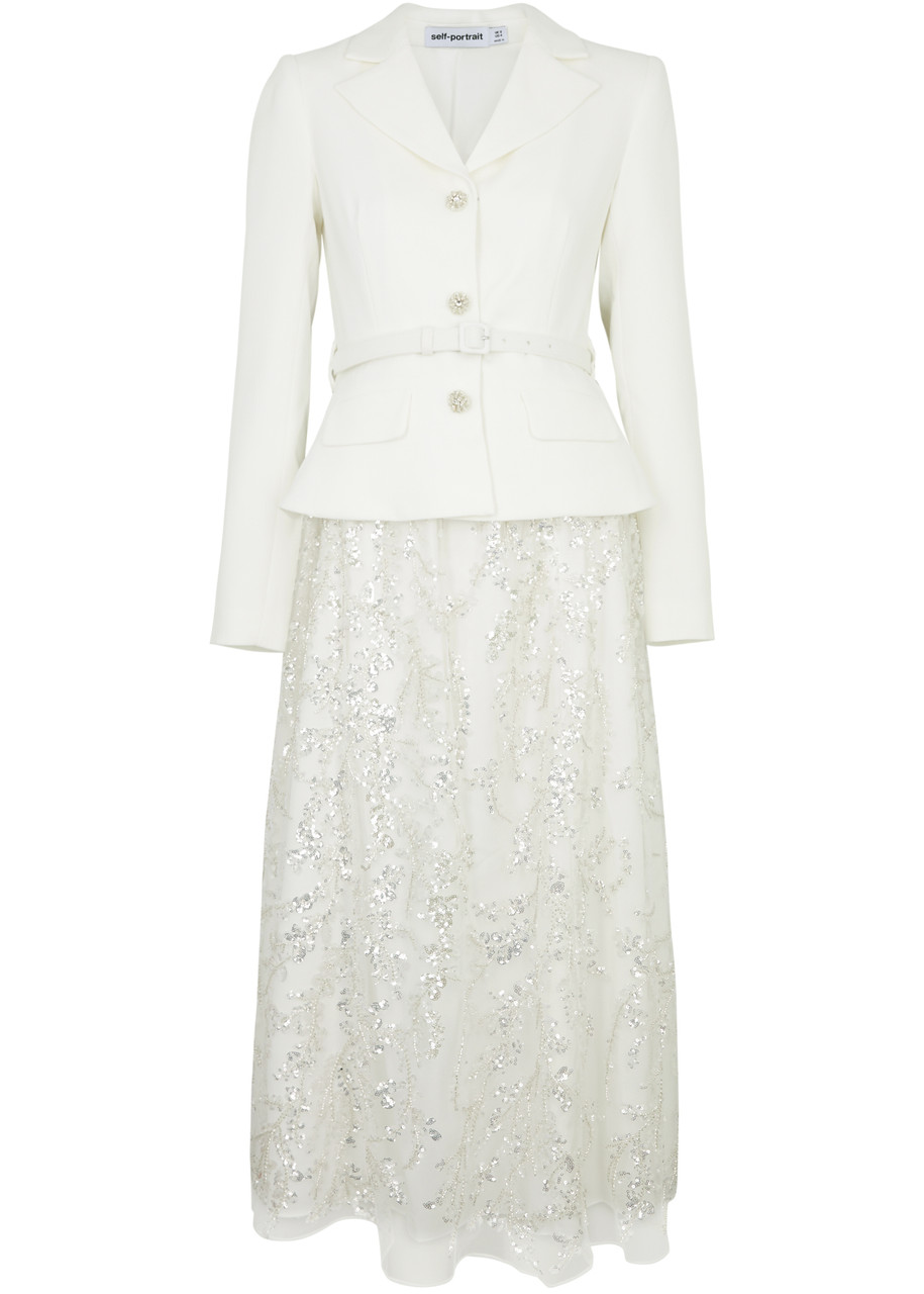Self-portrait Sequin-embellished Belted Midi Dress - Cream - S