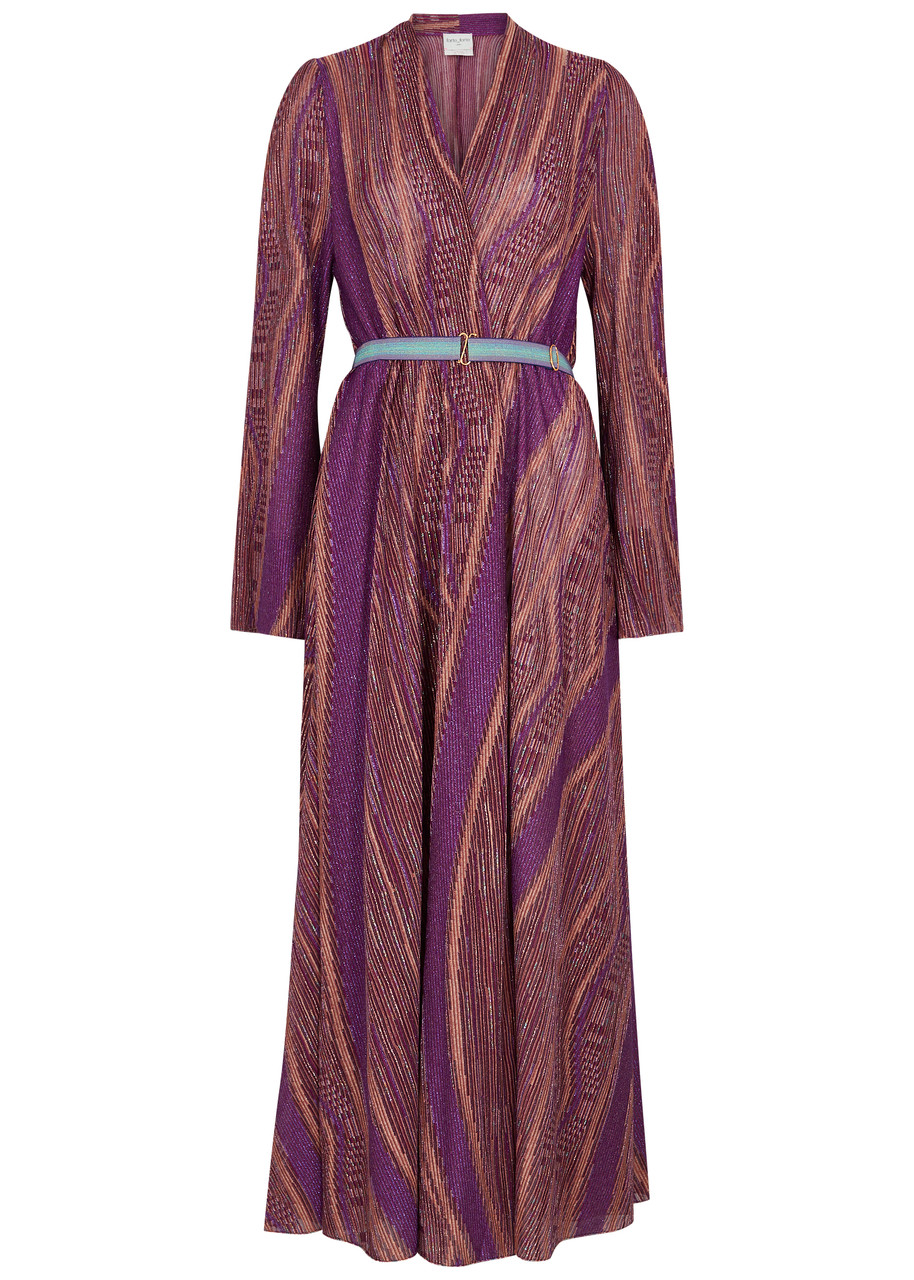 Forte_forte Striped Metallic-weave Fine-knit Maxi Dress - Purple -