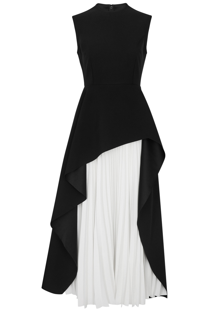 Solace London Severny Peplum Pleated Midi Dress - Black - L