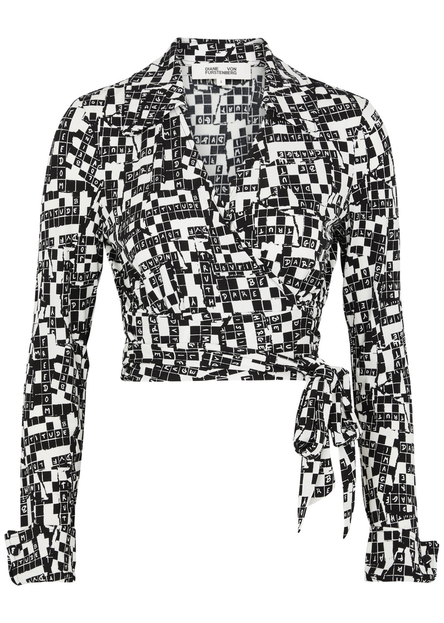 Diane Von Furstenberg Bobbie Printed Jersey Wrap top - Black And White