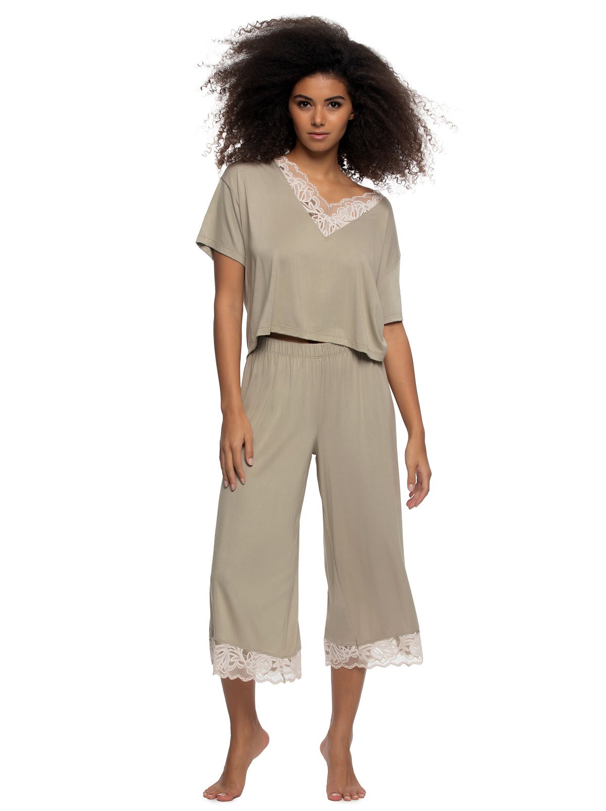 Amelie Vintage Lace Cropped Tee and Pant Set, Abby Stone X