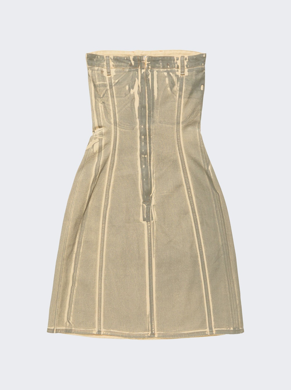 Printed Denim Midi Dress Beige And Sage Green
