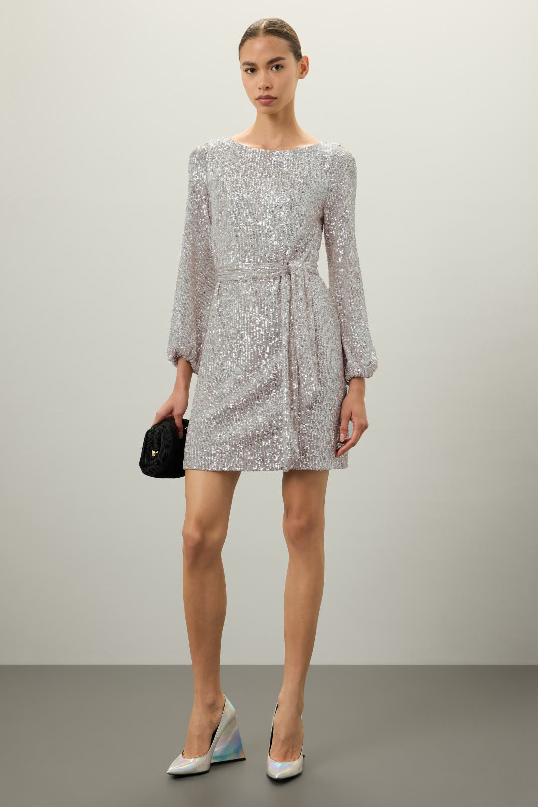 Alexia Admor Belted Sequin Dress Silver