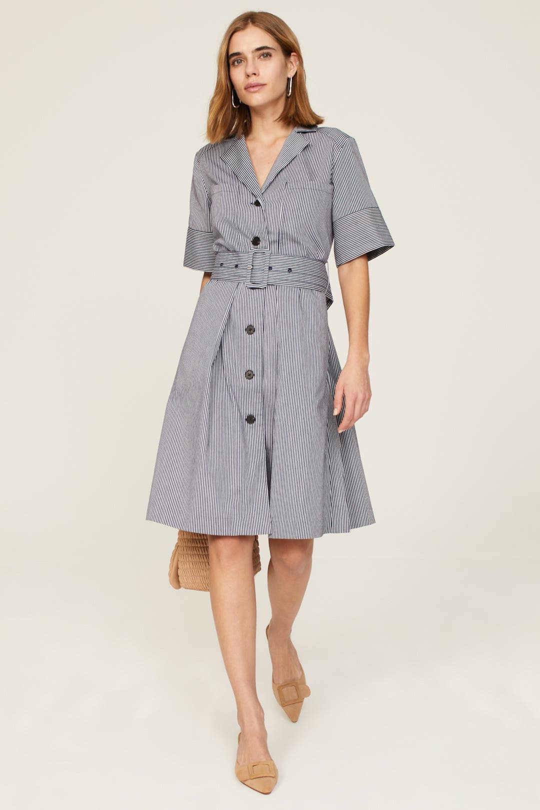 Adam Lippes x RTR Striped Cotton Work Dress Blue-print