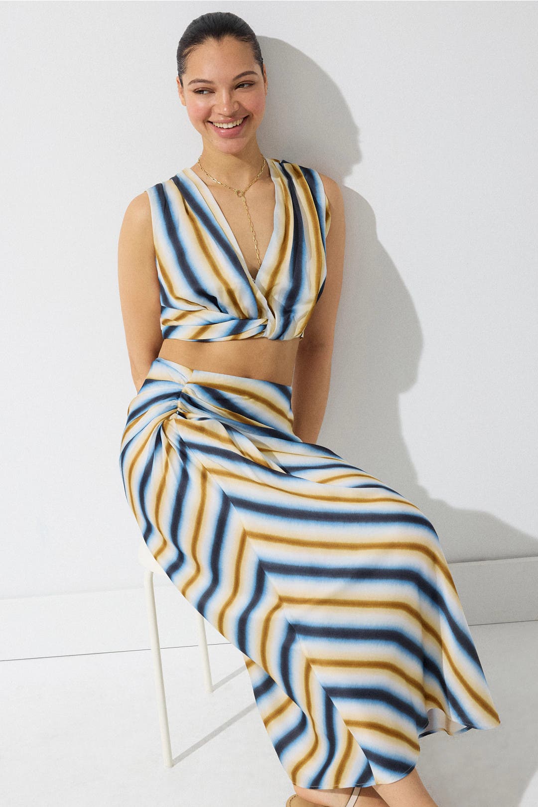 A.l.c. Jean Striped Midi Skirt Multicolored-cream-print